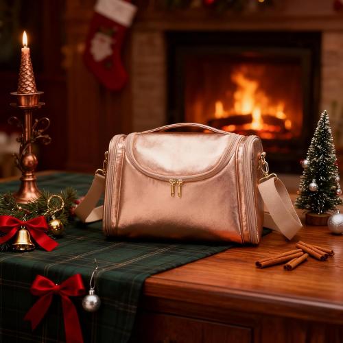 Ethereal Large Makeup Bag, Rose Gold Travel Makeup Bag with Shoulder Strap Toiletry Bag for Women Waterproof Cosmetic Travel Bag