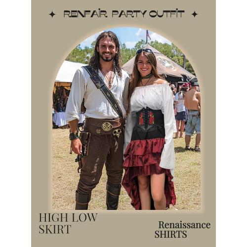 Size/L Verceco Pirate Costume Women Outfit with Renaissance Pirate Shirt Skirt Corset Waist Belt Womens Halloween Pirate Costumes (White Red, L)