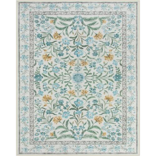 Lahome Light Blue Bedroom Rug 8x10 Under Bed, Boho Washable Rugs for Living Room Nursery, Soft Wool Vintage Low Pile Carpet for Dining Room Girls | Soft Wool Vintage Low Pile Carpet for Girls Kids Nursery Dining Room