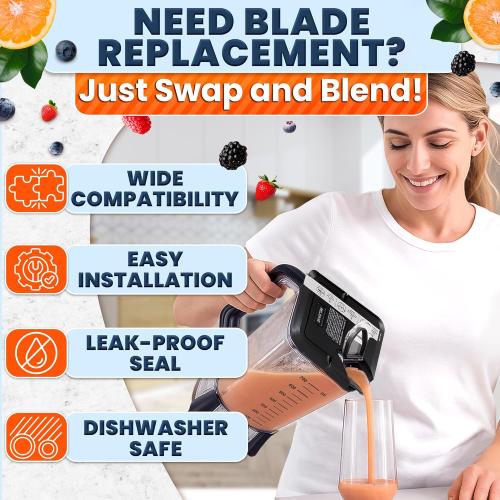 Ninja Blender Lid Replacement – Ninja Blender Top Replacement Lid – Fits NEW Rim Extension Pitcher Only, Exact Fit for BL770, BL770W, BL771, BL771C, BL772, BL772Q, BL773CCO – 72 OZ Wide Jar Compatible