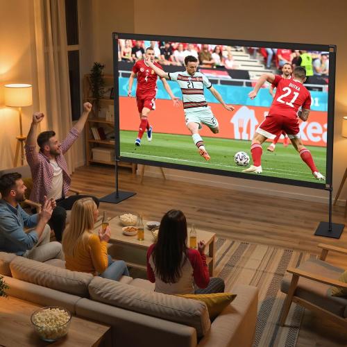 120inch Projector Screen with Stand: Portable Projector Screen Outdoor Indoor Front/Rear16:9 4K HD with Carry Bag Sandbag- Movie Screen for Backyard Moive Night, Camping, Theater