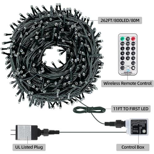 262FT 800 LED Color Changing Christmas Lights Outdoor Indoor, Warm White Multicolor Christmas Tree Lights, Waterproof Fairy String Light Timer Remote, 11 Lighting Modes
