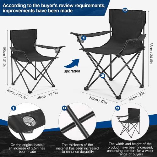 WEIDIORME 2 Pack Lightweight Camping Chairs for Adults & Teens, Capacity Foldable Portable Chairs with Carry Bag, Compact Design for Camping, Beach, Picnics, and Outdoor Events