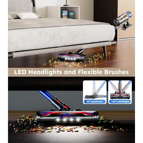 Cordless Vacuum Cleaner,Upgraded 50KPA 600W 70 Mins Stick Vacuum with Self-Standing,Touch Screen, Rechargeable, Lightweight,Anti-tangle Wireless Vacumm,Vacuum Cleaners for Home/Pet Hair/Carpets/Floors