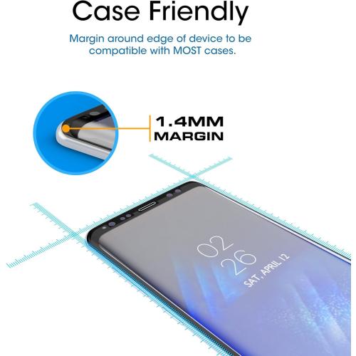 amFilm Glass Screen Protector for Samsung Galaxy S8, 3D Curved Tempered Glass, Dot Matrix with Easy Installation Tray, Case Friendly (Black)
