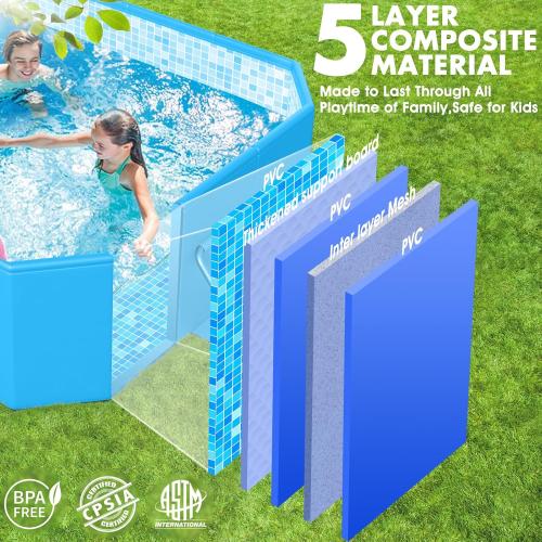 Blue 89x48x20 StarOcean Foldable Pool, Large Non-Inflatable Swimming Pool for Kids,Adult Collapsible Pools Hard Plastic Shell, Oversized Thickened,Portable Folding Kids Pools for Backyard-Mosaic Design