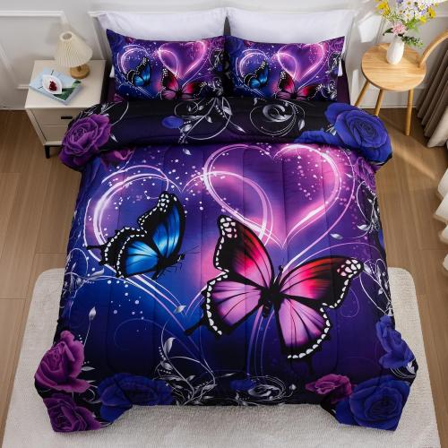 A Nice Night Purple Galaxy Butterfly 6pc Bedding Girls Comforter Sets,Full