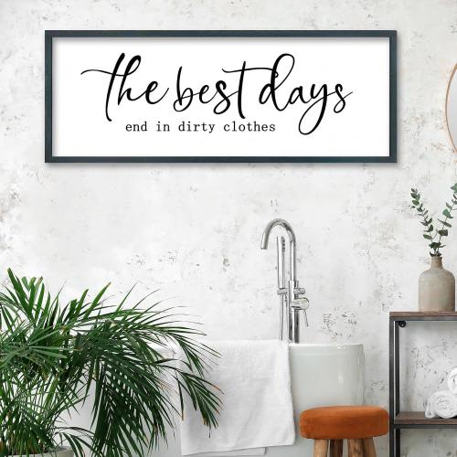 FZMHASLWW Laundry Room Sign Wall Decor 32×12 The Best Days End In Dirtiest Clothes Large Wood Framed Wall Art Hanging (Black)