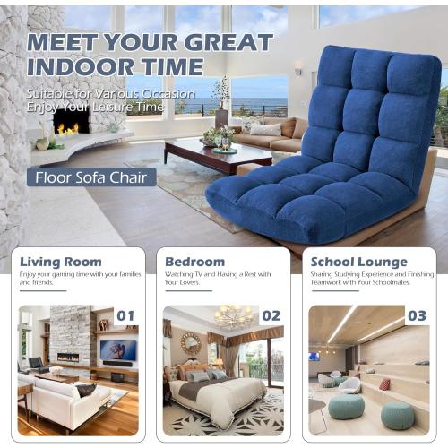 Avocahom Folding Floor Gaming Chair 14-Poistion Cushioned Adjustable Floor Lazy Sofa Chair w/Breathable Cotton & Skin-Friendly Velvet for Adults & Kids Perfect for Reading Gaming Meditating, Darkblue