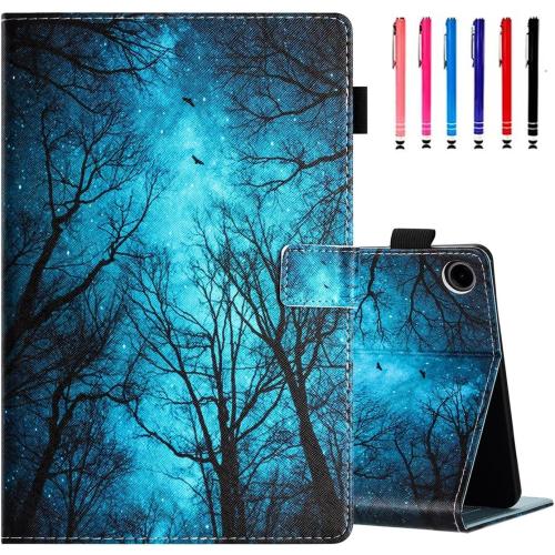 Case for Samsung Galaxy Tab A9 8.7 Inch 2023 Release(SM-X110/X115/X117), TPU PU Protective Cover with Stand Pen Holder & Card Slot, No Smart Auto Wake/Sleep Function, Blue Forest