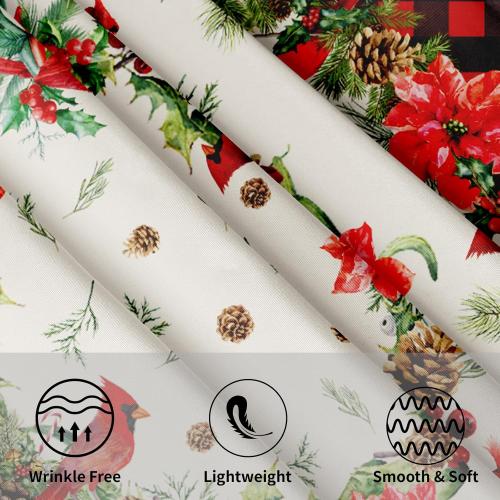 Giwawa Red Birds Floral Tablecloth Round 60 Inch Buffalo Plaid Decorative Water Resistant Table Cloth Cover for Dining Room Kitchen Holiday Party