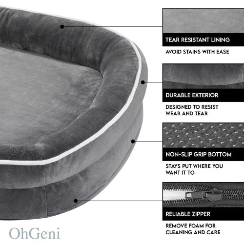 OhGeni Orthopedic Dog Couch Pet Sofa Large Sized Cat Beds with Comfort Foam Support, Soft Comfortable Fabric, Machine Washable Waterproof Removable Cover, 35-Inch (Gray)