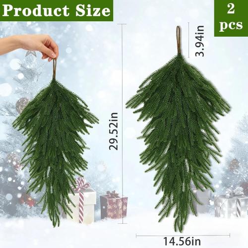 2 Pcs 29.5’’ New Year Teardrop Swags, 21 Branches Each Artificial Hanging Decorations Christmas Indoor Outdoor Ornament