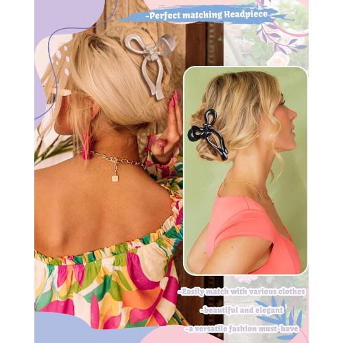 4 PCS Bow Hair Clips Bow Claw Clip for Women Nonslip Large Hair Claw Clips for Thin and Thick Hair Strong Hold Hair Bows (Black White Brown Pink)