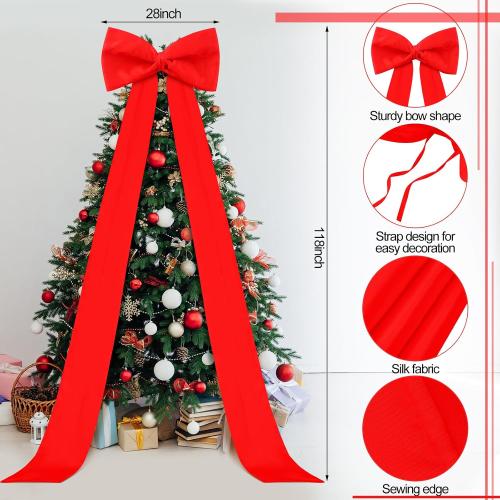 Size 118x28 Color red Extra Large Christmas Tree Topper Bow 118x28 Inch Christmas Decoration Giant Bow with Long Streamers Huge Oversized Wrapping Gift Decor for Xmas Tree Holiday Party Door(Red,Satin)