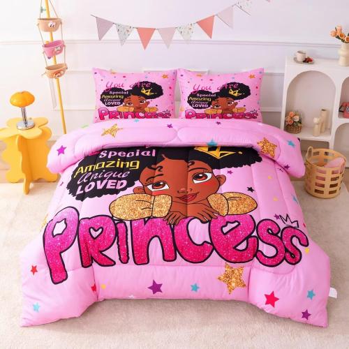 Black Girl Comforter Sets Twin,Black Girl Magic Bedding Set,African American Comforter Set for Kids Toddler,Cute Afro Melanin Princess Bed Set
