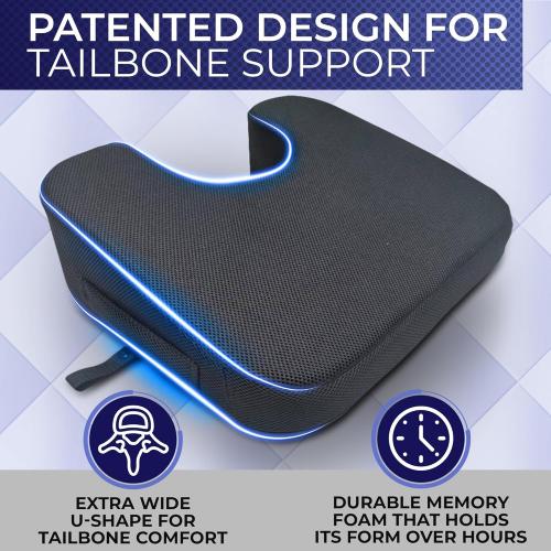 YogiBum Patented Cushion | Extra Large Tailbone Gap | XL Size for 190lbs  | Med Size for 150-190lbs | Relief for LowBack, Tailbone, Sciatica, Hemorrhoids | Snug Fit on Office/Computer Chairs