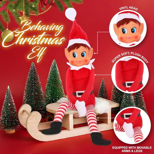 Christmas Elf Behaving Badly Plush Toy | Elfette Novelty Long Bendy Naughty Girl Christmas Doll | 12 Inches
