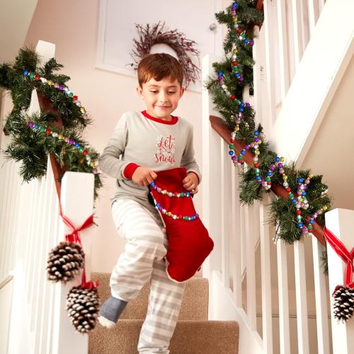 17ft Christmas Tree Beads Garland - Glitter Ball Colorful Red Green Gold Beads for Xmas Decor - Holiday Hanging Decorations for Home Mantel