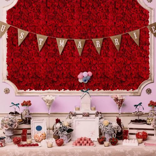BLOSMON Flower Wall Panel Backdrop - 12 Pcs 24 x 16 Inch Red Artificial Hydrangea Floral Panels for Wedding Party Baby Bridal Shower Decor - 3D Fake Silk Flower Backdrop Decoration