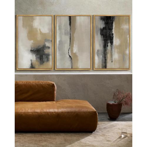 KUVIOKE Black Abstract Framed Wall Art Neutral Graffiti Pastel Minimalist Wall Decor Modern Art Painting for Bedroom Living Room 24x36in (Natural Framed)