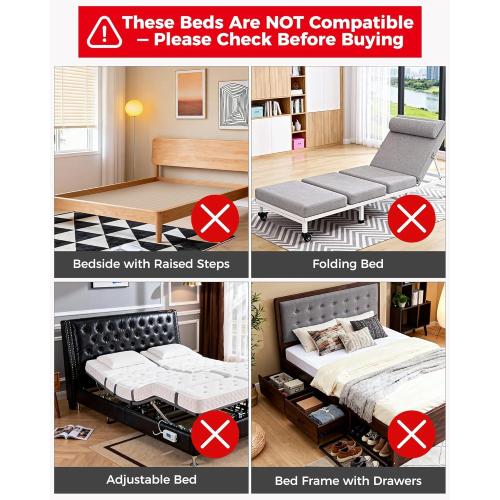 Bed Rails for Elderly Adults Safety, Bedrails for Elderly Adults Grab Bar Bed Handrails, Cane for Seniors with Non-Slip Ergonomic Handle and Storage Pocket, Fit Twin, Full, Queen, King