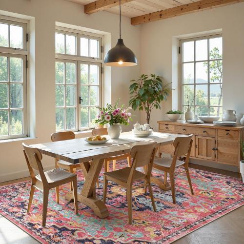 Lahome Area Rugs 9x12 Rugs for Living Room,Large Bedroom Dining Room Rug,Boho Vintage Soft Non-Slip Non-Shedding Low Pile Printed Indoor Carpet for Nursery Kids Home Office(9x12ft,Fuchsia)