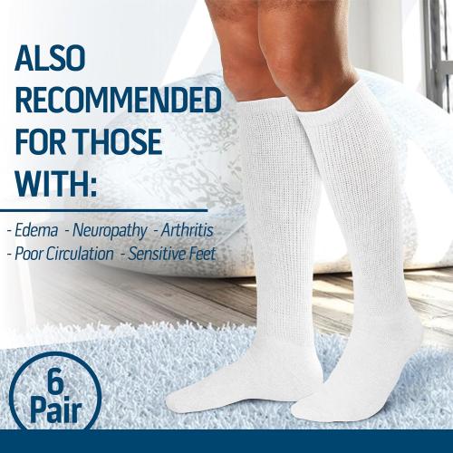 Diamond Star 12 Pairs Diabetic Knee High Socks for Men – Over the Calf Cotton Socks, Non-Binding Comfortable Fit – Men’s Shoe Size 12–14 (12 Pairs White)
