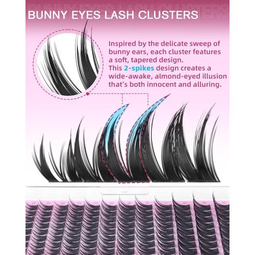 EYDEVRO Bunny Lash Clusters Manga Eyelash Clusters Wet Look Fairy Wispy Cluster Eyelash Extensions Anime Cluster Lashes 120 Pcs 10-16mm C Curl DIY Lash Extensions