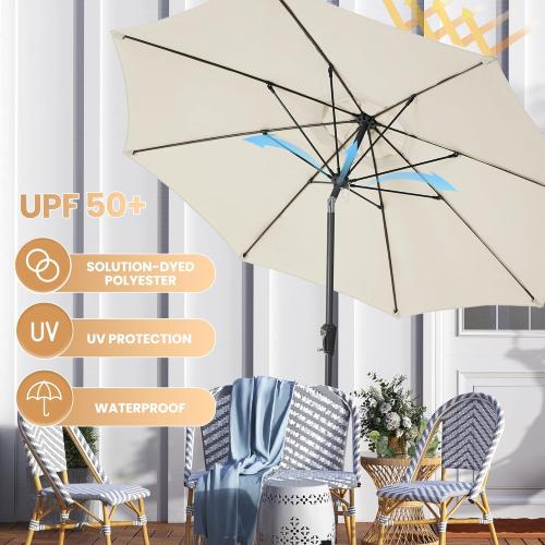 Ayge 9FT Large Outdoor Patio Umbrella Market Table Umbrella-UV Resistant, Easy Push Button Tilt and Crank, 8 Sturdy Fiberglass Ribs Heavy-Duty Pool Umbrella for Deck, Backyard,Garden,White