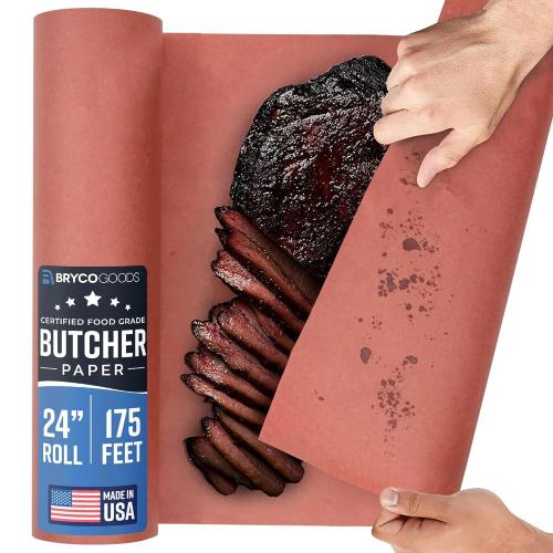 Bryco Goods Pink Butcher Paper Roll - 24 Inch by 175 Feet - Made in USA - Food-Grade Peach Butcher Paper for Smoker, BBQ, Grilling, Smoking Meat & Brisket - Unbleached, Unwaxed, Uncoated