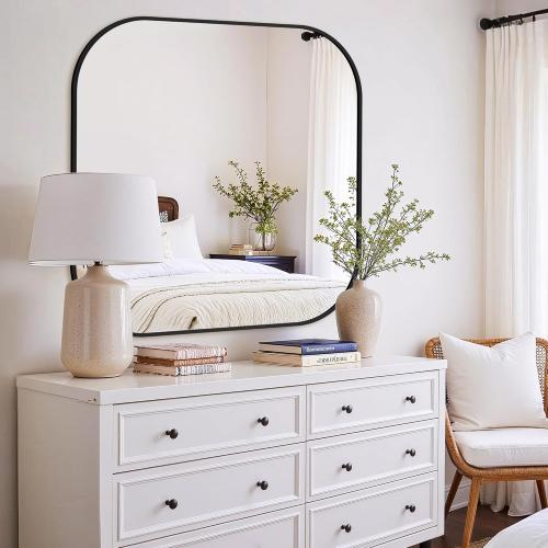 Bathroom Mirror for Wall, Black Bathroom Vanity Mirror for Over Sink 35 x 35, HD Reflection Shatterproof Square Mirror for Living Room Bedroom Entryway, Metal Frame