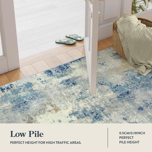 Lahome Modern Abstract Washable Area Rugs 5x7, Soft Living Room Rug Non Slip Stain Resistance, Faux Wool Floor Carpet for Bedroom Dining Room Nursery Kids Playroom,Blue/Grey
