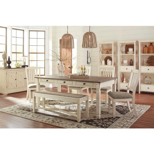 Signature Design by Ashley Bolanburg Casual French Country Upholstered Dining Room Bench with Nailhead Trim, Heavy Woven Fabric, Wood, Antique White & Tan