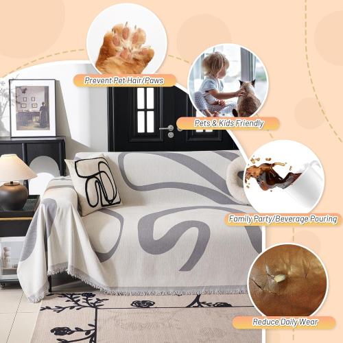 MYSKY HOME Boho Couch Cover Super Soft Couch Covers for 2-3 Cushion Couch Sofa, Modern Grey Jacquard Sofa Slipcover Loveseat Futon Cover, Couch Covers for Sectional Sofa, 71 x 134, Grey Curve