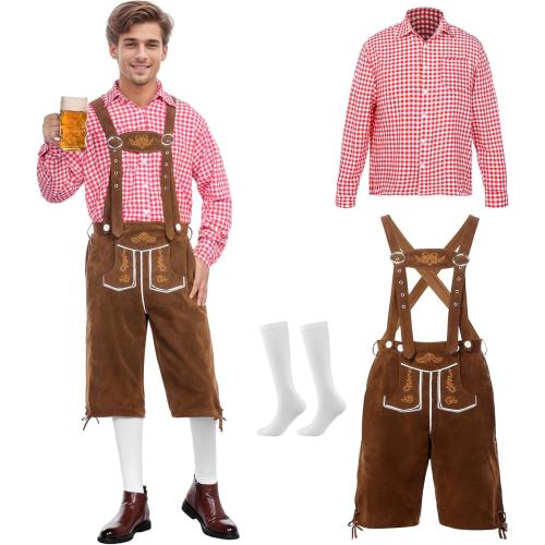 Oktoberfest Costume Men Lederhosen Beer Costume Outfit Men for Halloween German Bavarian Beer Festival