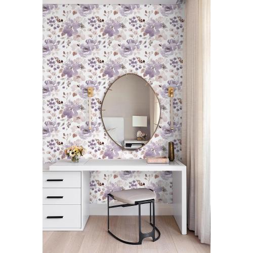 Toduso Peel and Stick Wallpaper Floral Wallpaper Purple/White Watercolor Contact Paper Self Adhesive Removable Wall Paper Shelves Liners Decorative Vinyl Roll 17.3''x196.8''