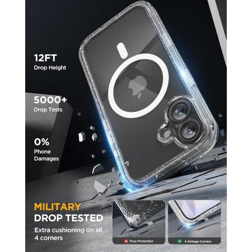 Miracase for iPhone 17 Case 6.3'', Full-Body Military Drop Protection Outdoor Phone case with Built-in Glass Screen &Camera Control,Easy Installation,No Gap,Compatible with MagSafe,Clear Glitter