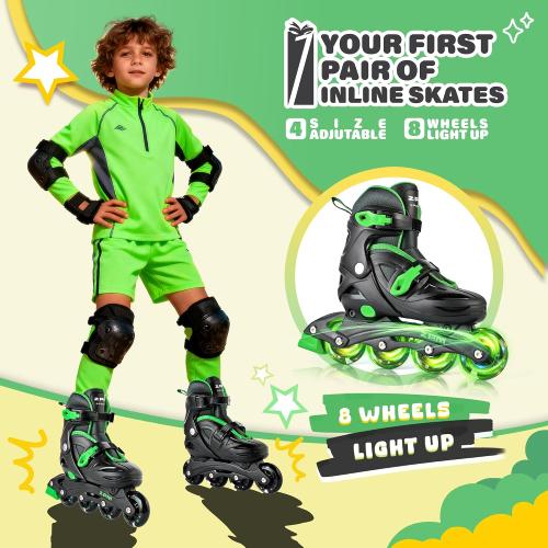 2PM SPORTS Inline Skates for Kids Girls Boys Ages 4-8 6-12 with Light Up Wheels, Adjustable Kids Roller Skates Blades for Youths Beginners