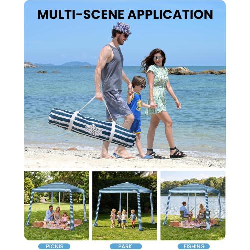 Beach Cabanas for Sand, Foldable Beach Canopy with Sandbags 8' | 43 Compact Fold, 8' x 8' Fits 6 Person, UPF 50 , Wind-Resistant, Privacy Side Wall, Easy Setup, 6.5-8' Adjustable Height