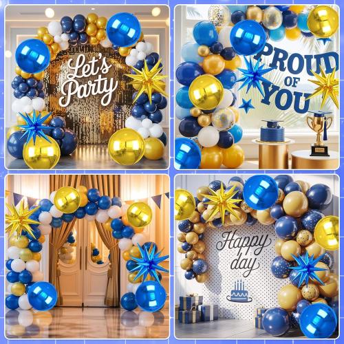 6pcs 22 inch Blue Gold Star Balloons and 4D Large Foil Balloons, Gold Foil Star Balloon Dark Blue 4D Aluminum Balloon For Birthday Baby Shower Party Wedding Father's Day Graduation men boys Decor