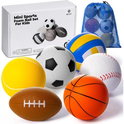 Set Of 6 Mini Sports Foam Balls for Kids, Toddler Ball Toys, Foam Football, Toddler Football, Indoor Baby Soccer, Kids Mini Basketball, Soft Baseball, Volleyball, Small Playground Balls, Baby Ball Toy