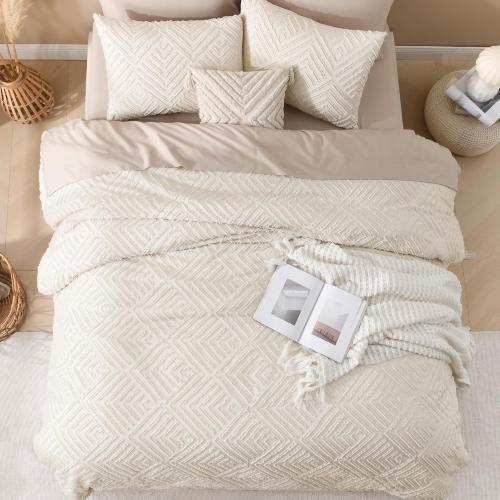 King Size Comforter Set Beige, 7 8-A-2400-A-1Pieces Boho King Bedding Comforter Set Cream, All Season Soft Lightweight Tufted Textured Down Alternative Comforter Fluffy Bed Set