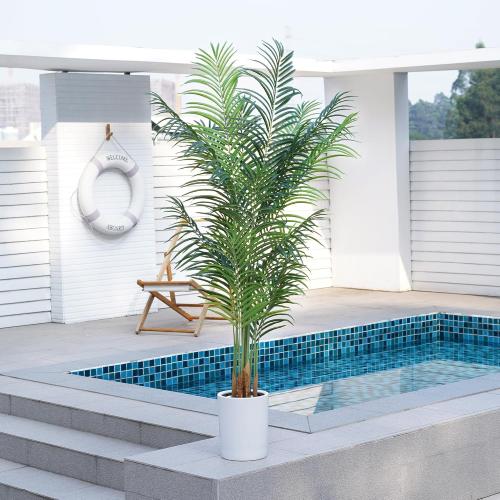 Artificial Palm Tree 6Ft Faux Silk Green Realistic Decorative Tall Fake Potted Plants Artificial for Bedroom Living Room Office Home Decor Indoor Outdoor