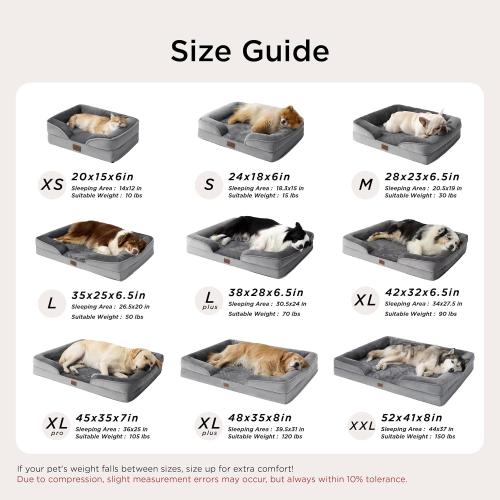 Bedsure Orthopedic Dog Beds for Small Dogs - Washable Small Dog Cat Bed Waterproof, Comfort Pet Couch Sofa with Washable Removable Cover, Pets Bed with Nonskid Bottom, Grey,