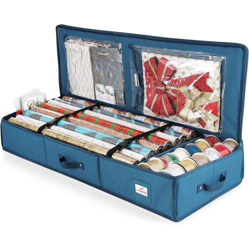 Hearth & Harbor Wrapping Paper Storage Container - Christmas Storage Bag with Interior Pockets - Gift Wrapping Organizer Storage Fits Up to 22 Rolls of 40