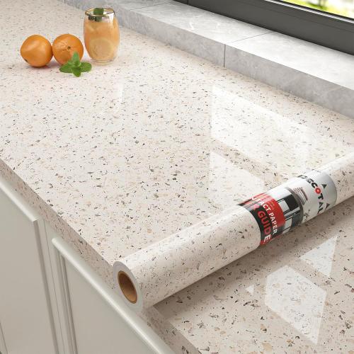 35x120 Large Countertop Contact Paper Beige Granite Contact Paper for Countertops - Counter Top Peel and Stick Waterproof Beige Granite Wallpaper for Kitchen Counter Vinyl Wrap