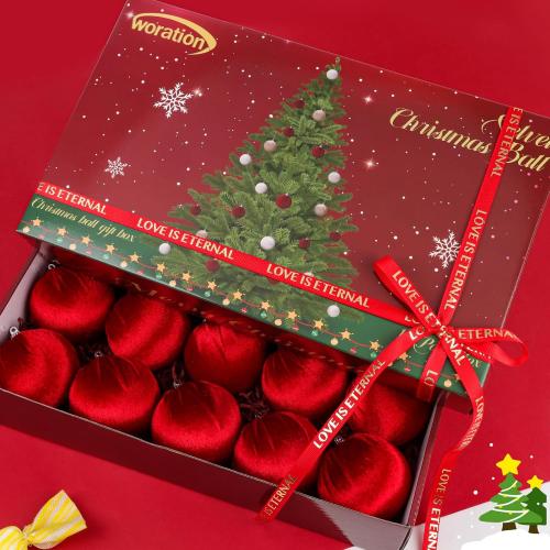 Woration 15pcs Christmas Tree Velvet Ball Hanging Red Ornaments DIY Decorations 2.36 inches Flocked Balls Shatterproof for Tree Xmas Holiday Party