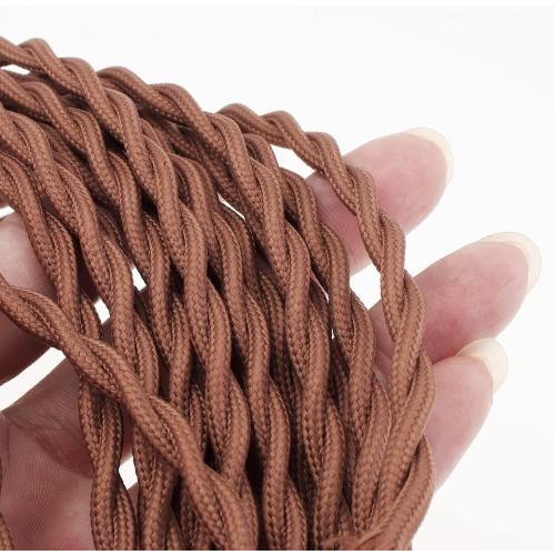 RTNLIT 6Ft Twisted Cloth Covered Lamp Cord with Switch Button and Molded Plug,18-Gauge Fabric Electrical Cord, Stripped Ends Ready for Wiring(1.8m, Brown)