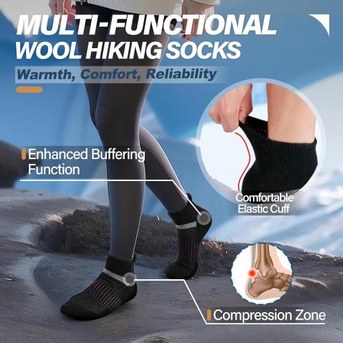 6 Pairs Merino Wool Ankle Running Hiking Socks Compression Support Breathable Thick Cushion No Show Socks for Women Men